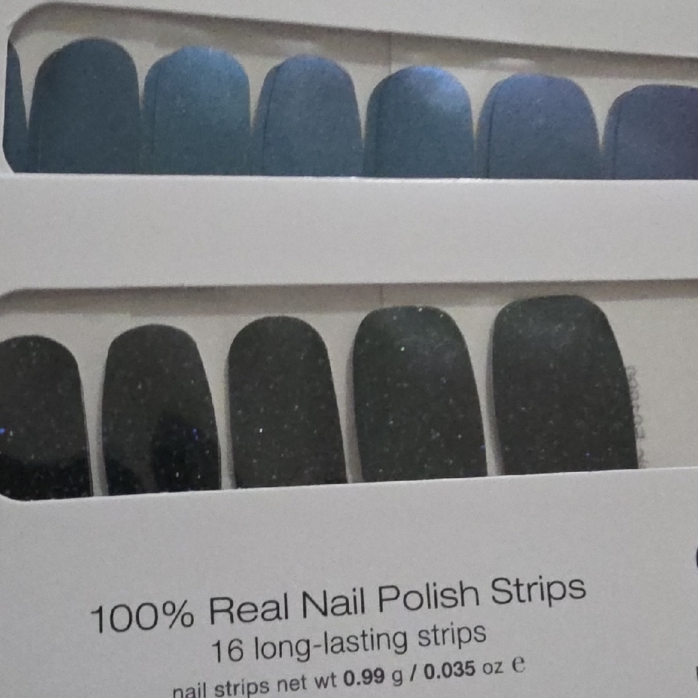 Color Street Blue and Black Glitter Nail Polish Strips